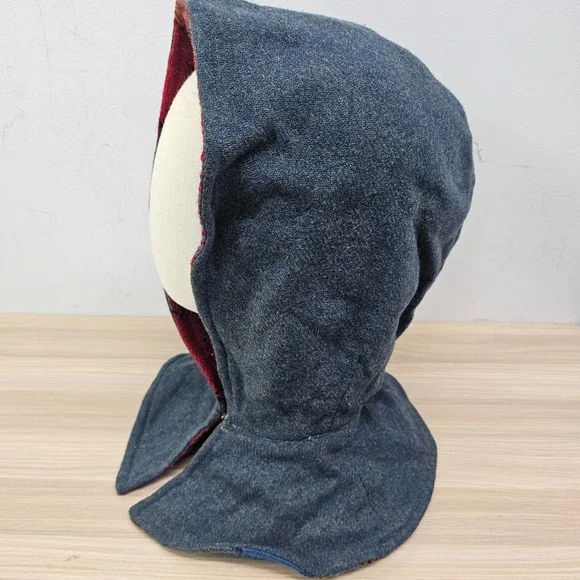 Vintage Hoodie Hat Womens Blue Reversible Patchwork Wool Lined Pixie Cowl Goblin Vintage Hoodie Hat Womens Blue Reversible Patchwork Wool  main image 3